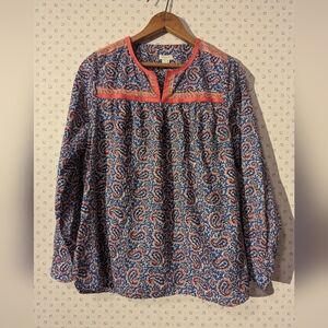 ♥️ 💙 J. Crew XS Top Paisley Embroidered V Neck Loose Fit Peasant Boho Hippie